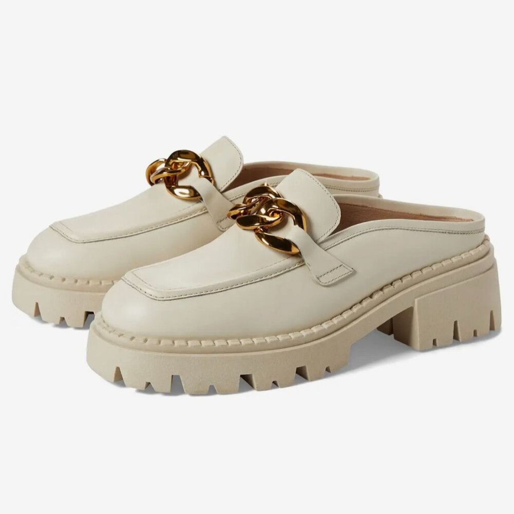 NWOB Free People Lyra Link Leather Loafer Mules in Bone Size US 7 / EU 37